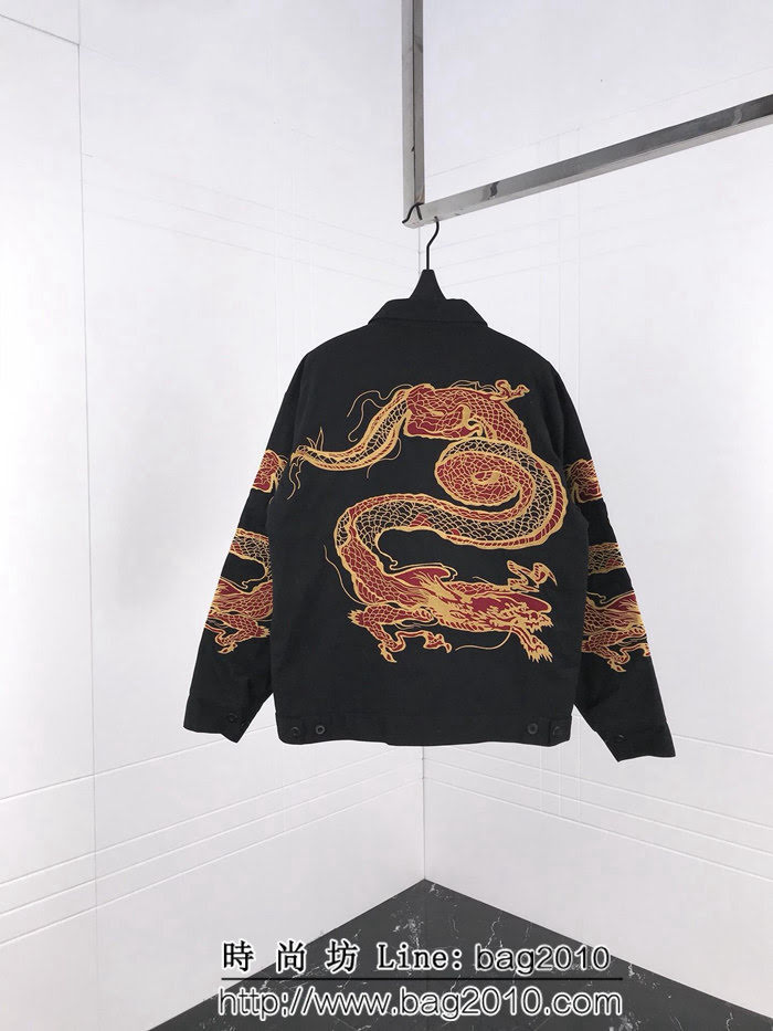 SUPREME 18FW秋冬新款 刺繡中國龍 男款夾棉夾克 黑色 ydi1291